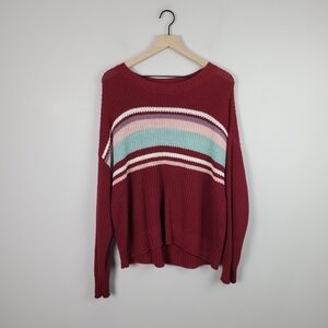 American Eagle Red Striped Crewneck Sweater Large